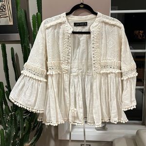 Zara Woman Cream embellished boho jacket